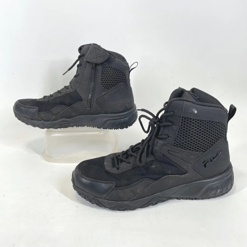 Fila Mens Tactical Boots Black Side Zip Slip Resistant 1LW00984-001 10.5 EEEE
